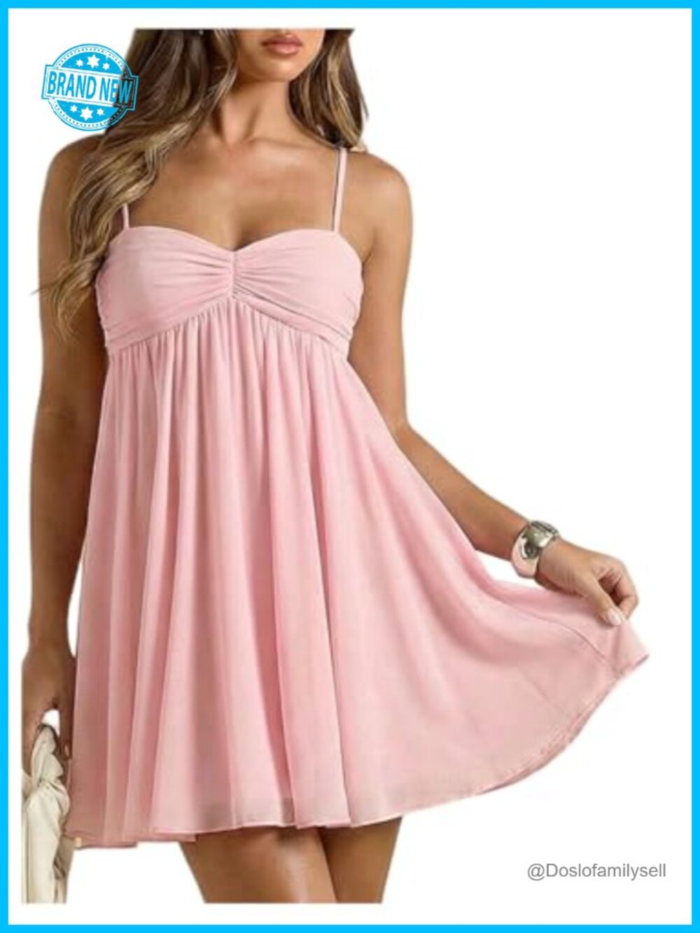 Women's Babydoll Mini Dress Spaghetti Strap Flowy A-Line Sundress